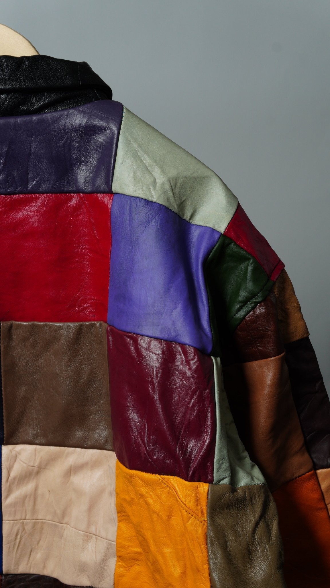 Leather Multicolor Patchwork Jacket Size XL - The Hellebore Shop