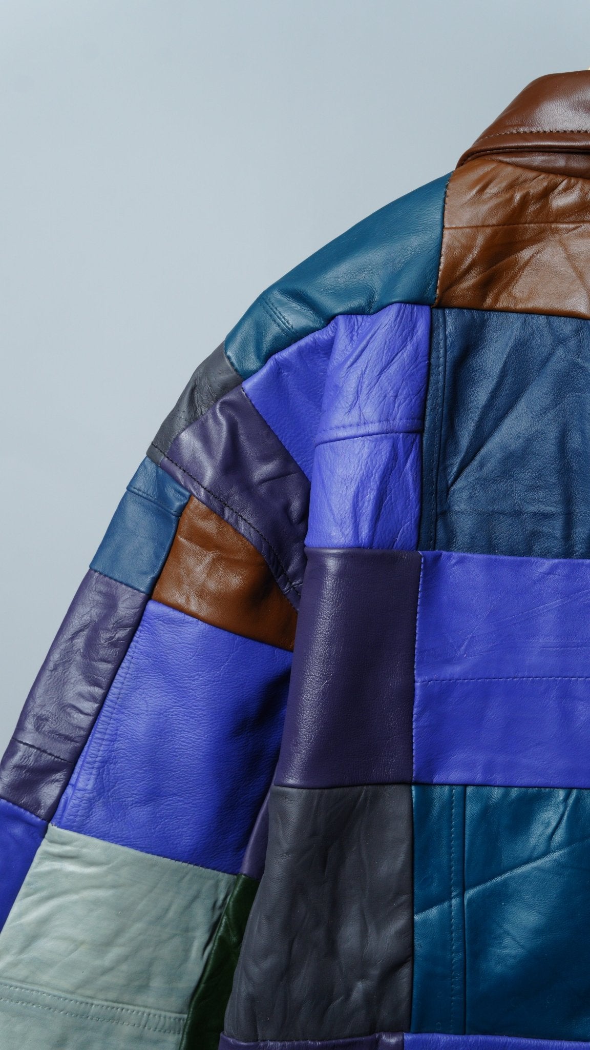 Leather Multicolor Patchwork Jacket Size XL - The Hellebore Shop