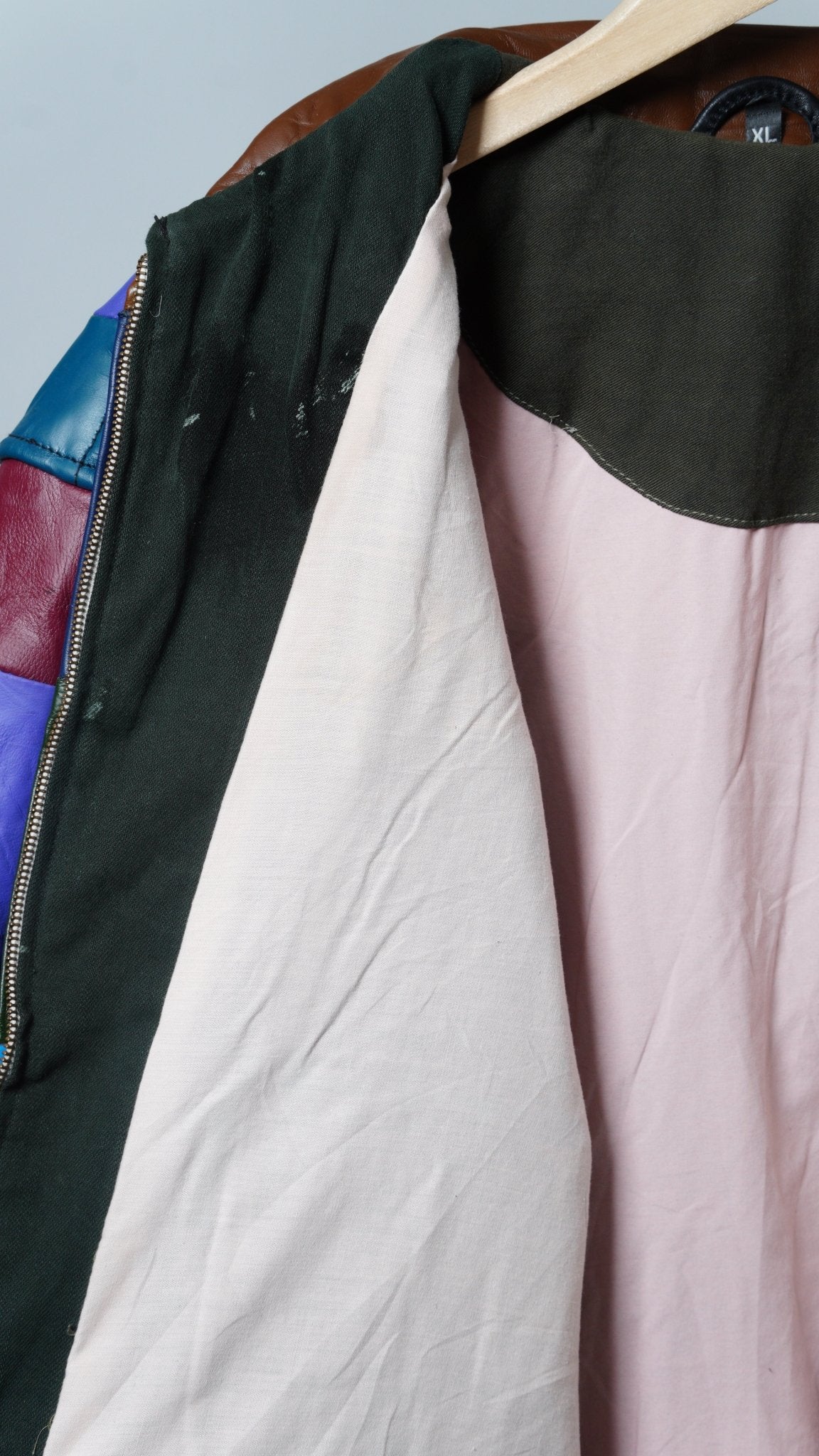 Leather Multicolor Patchwork Jacket Size XL - The Hellebore Shop