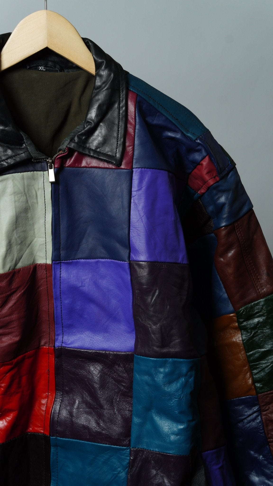 Leather Multicolor Patchwork Jacket Size XL - The Hellebore Shop