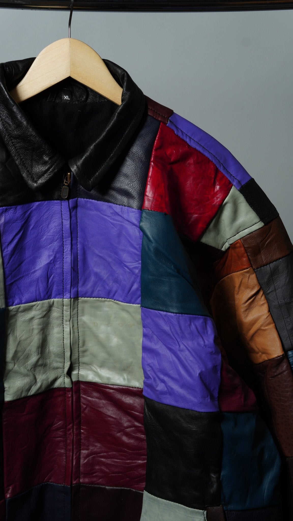 Leather Multicolor Patchwork Jacket Size XL - The Hellebore Shop
