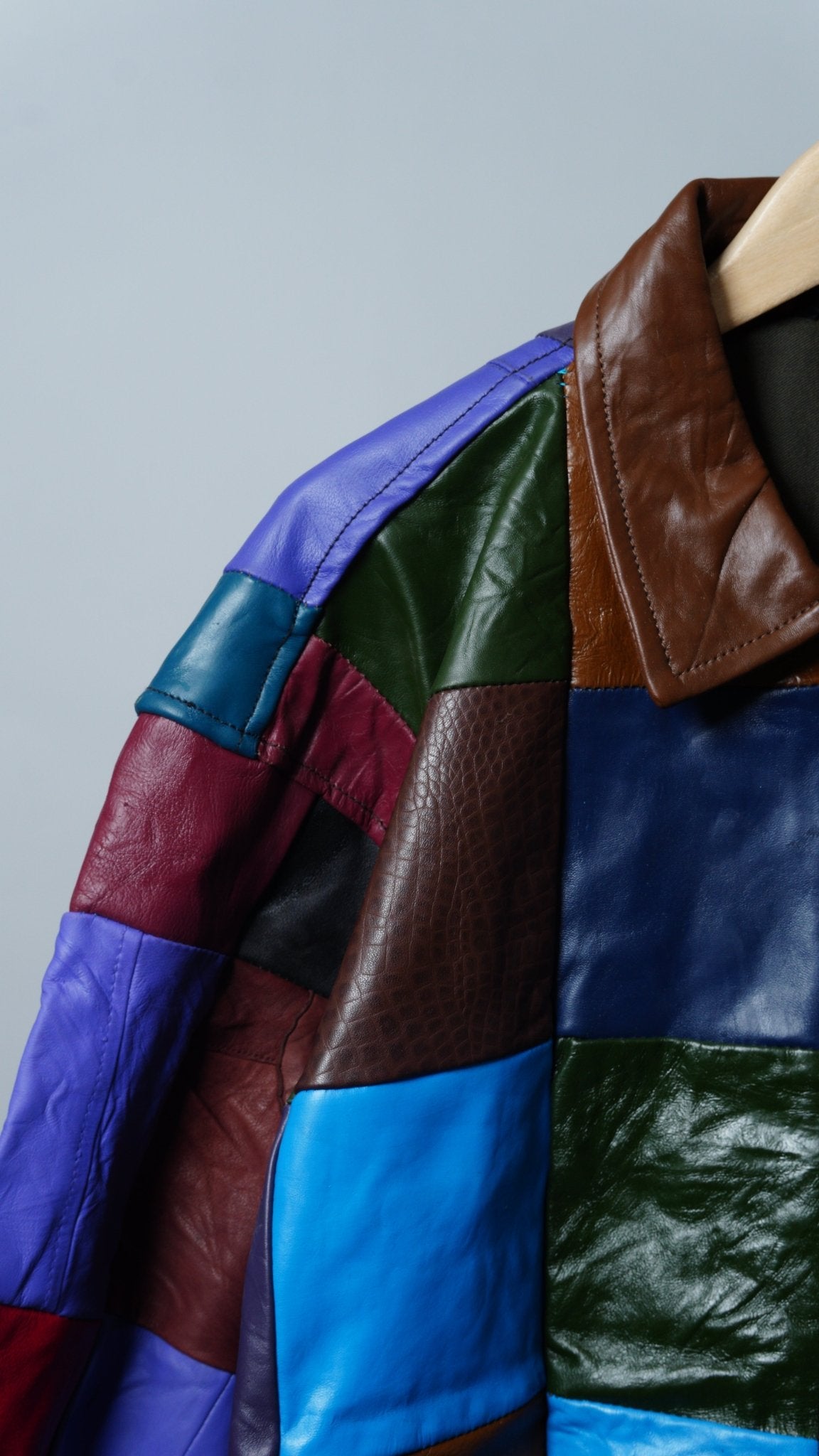 Leather Multicolor Patchwork Jacket Size XL - The Hellebore Shop
