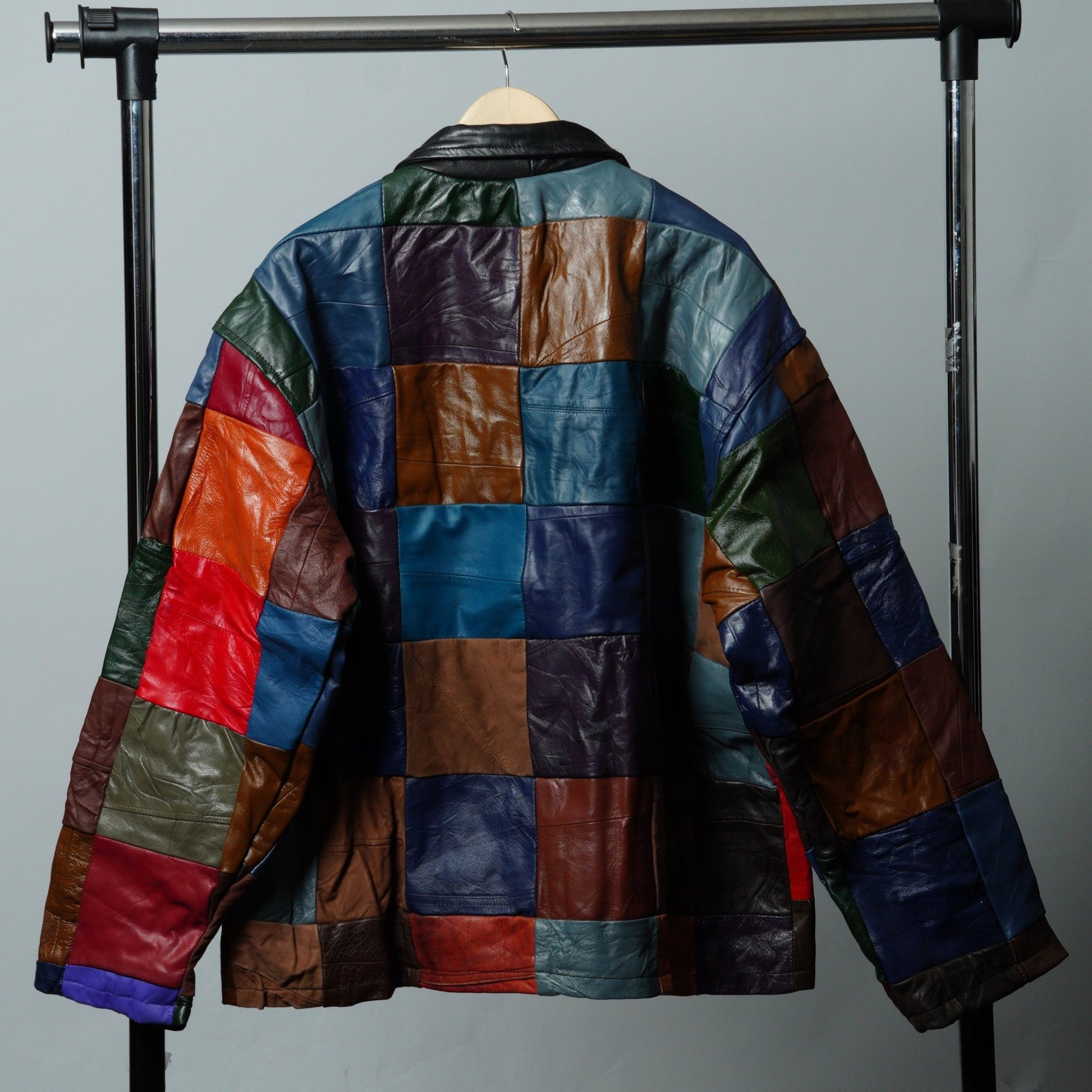 Leather Multicolor Patchwork Jacket Size XL - The Hellebore Shop