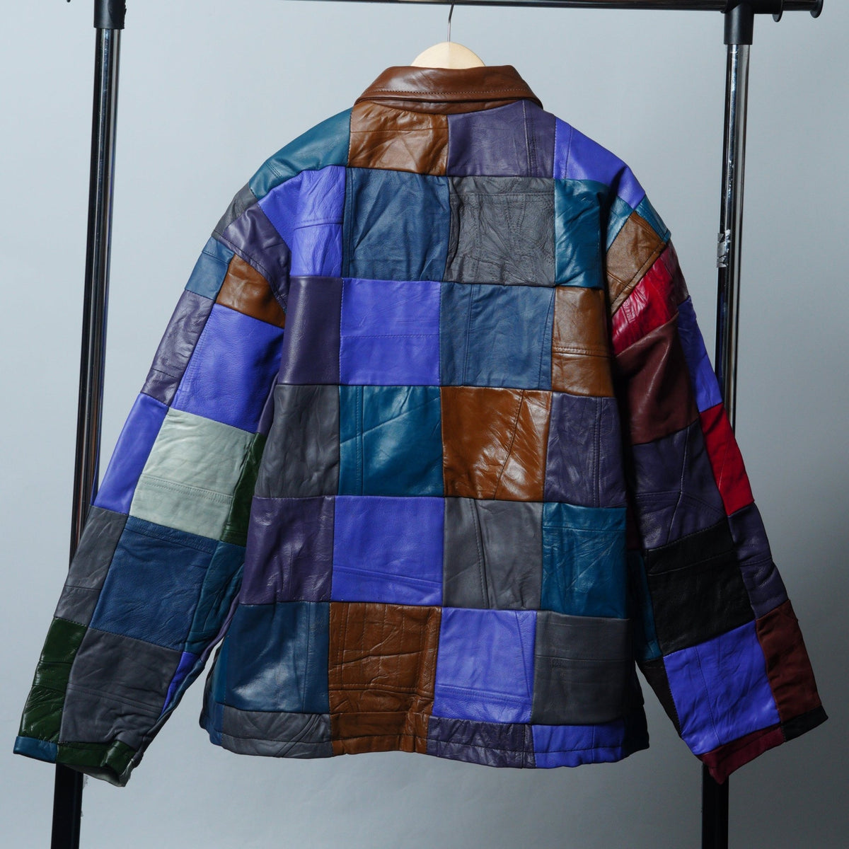 Leather Multicolor Patchwork Jacket Size XL - The Hellebore Shop