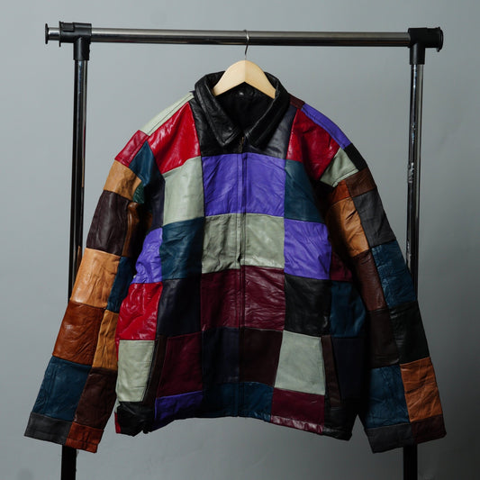 Leather Multicolor Patchwork Jacket Size XL - The Hellebore Shop