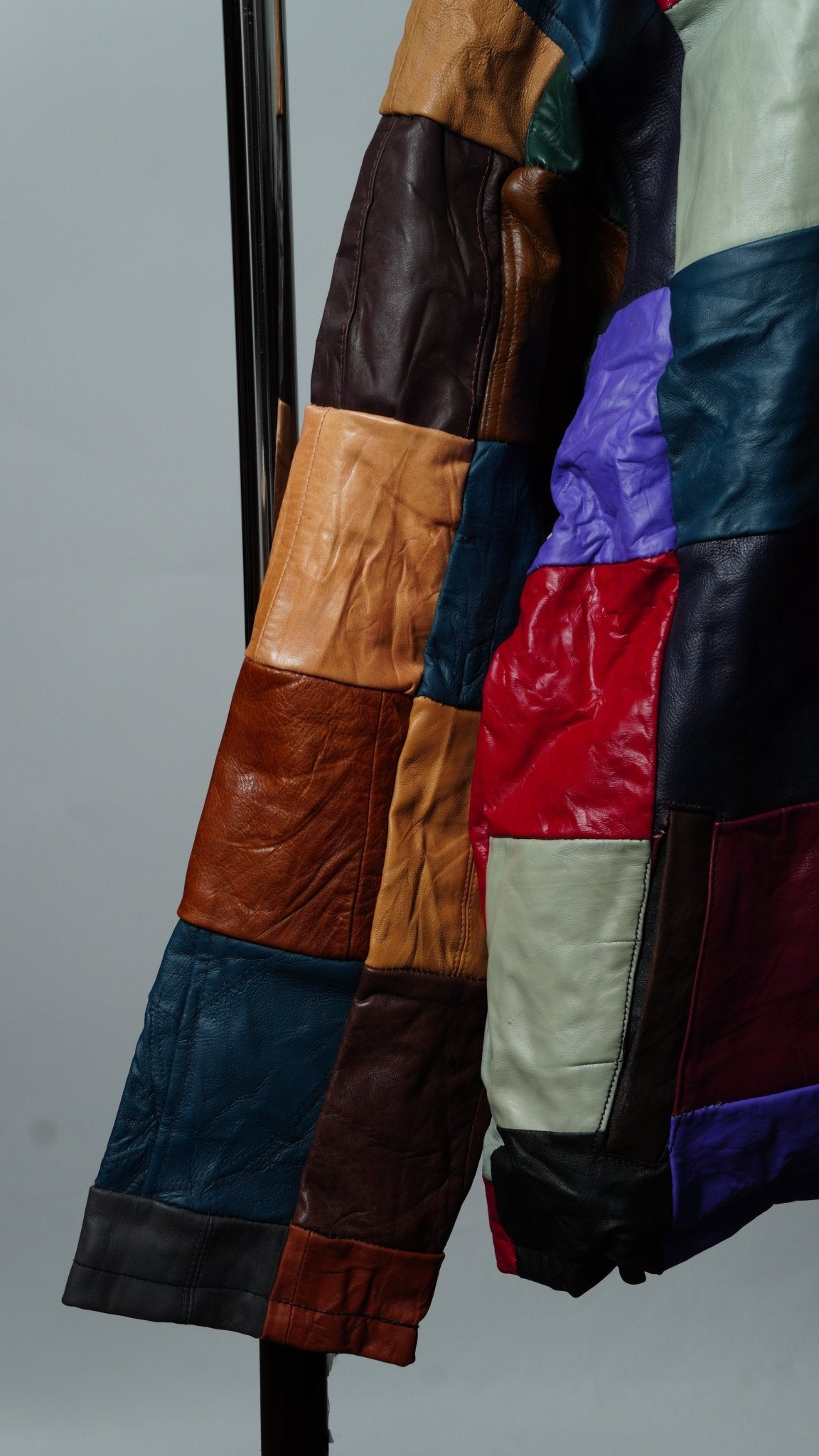Leather Multicolor Patchwork Jacket Size XL - The Hellebore Shop