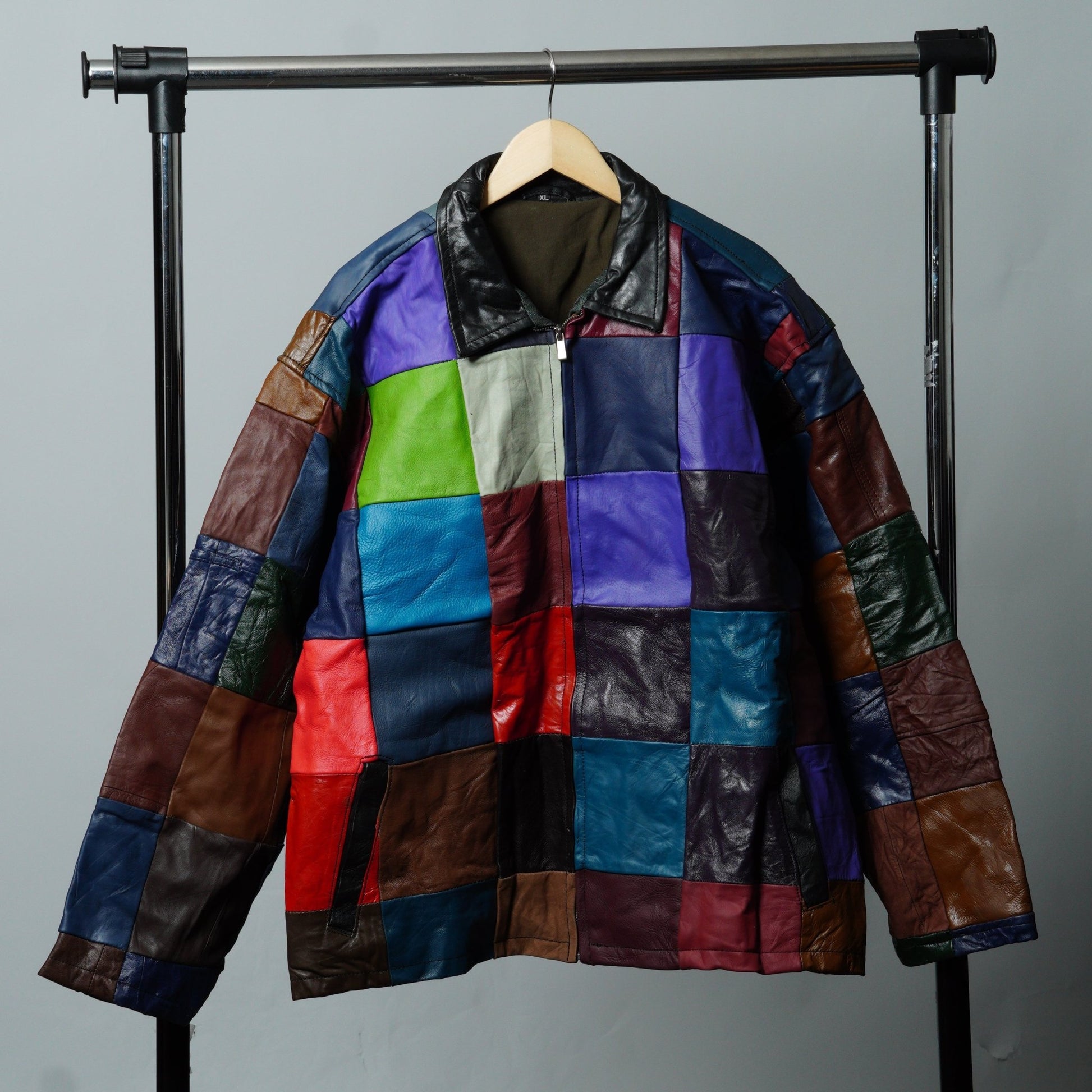 Leather Multicolor Patchwork Jacket Size XL - The Hellebore Shop
