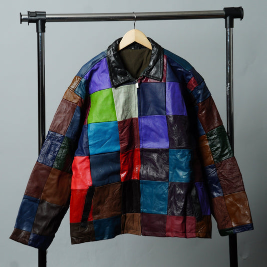 Leather Multicolor Patchwork Jacket Size XL - The Hellebore Shop
