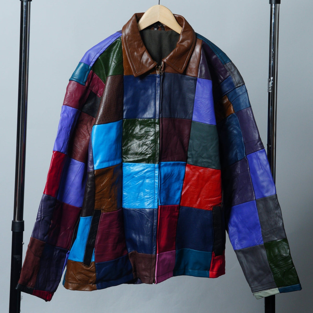 Leather Multicolor Patchwork Jacket Size XL - The Hellebore Shop