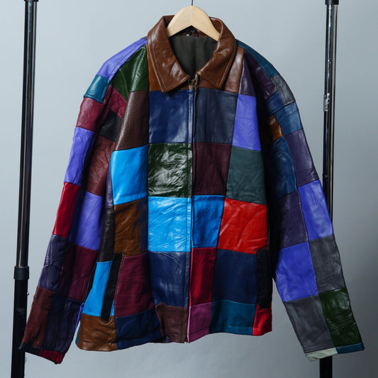 Leather Multicolor Patchwork Jacket Size XL - The Hellebore Shop
