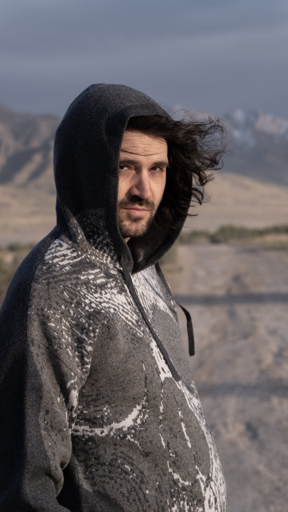 *PRE - ORDER* Extrafine Merino Wool Knit Skull Hoodie in Gray - The Hellebore Shop