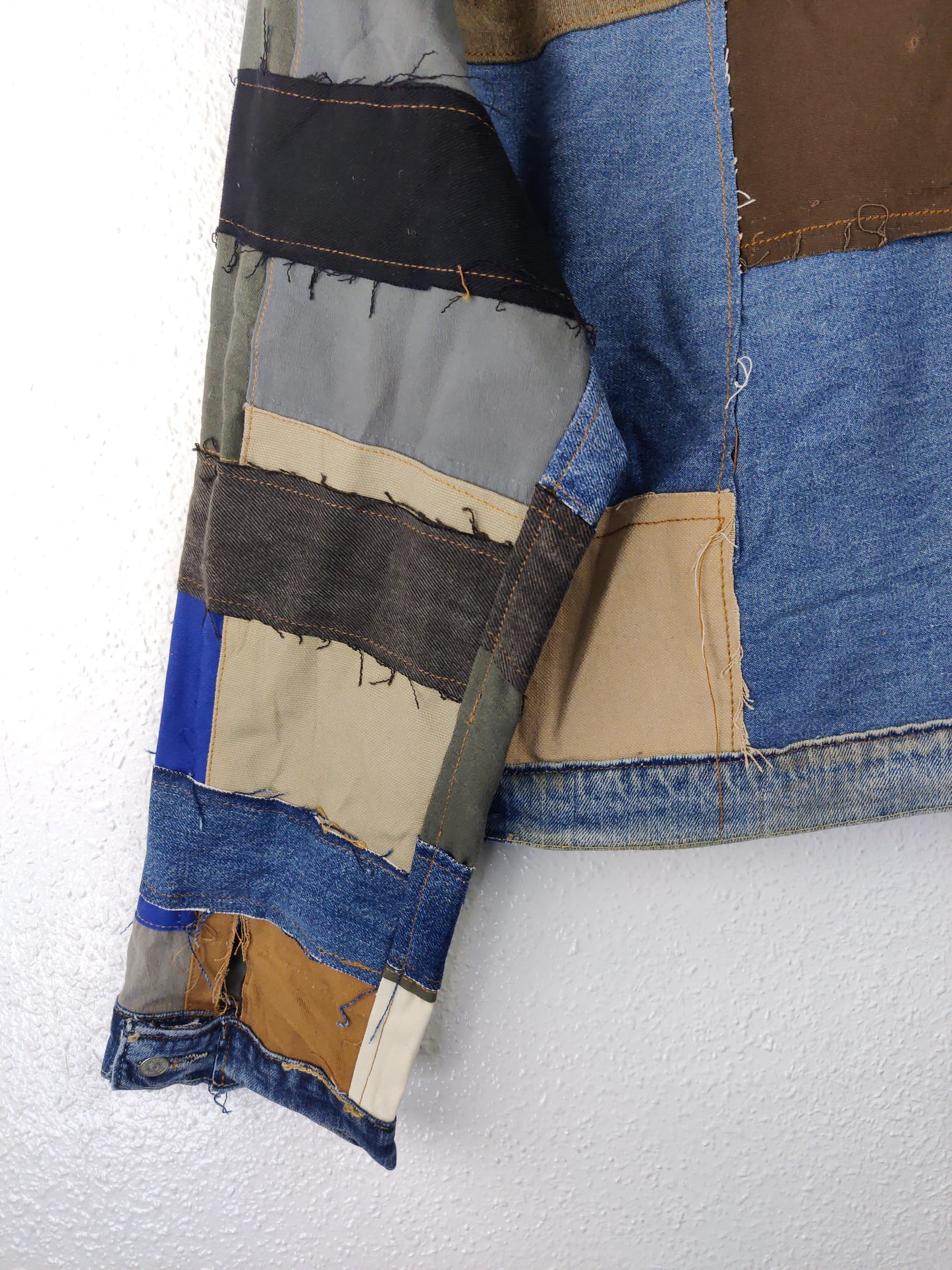 Denim Patchwork Raw Jacket White Striped