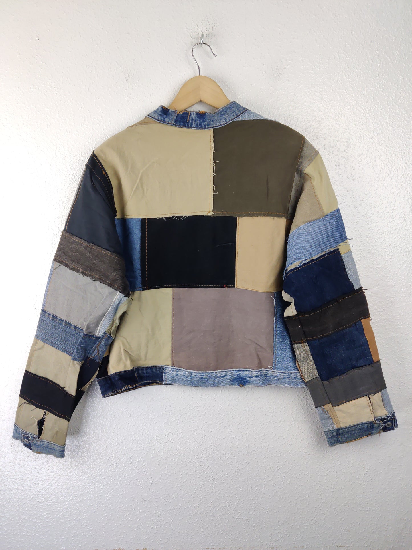 Denim Patchwork Raw Jacket Blue Striped