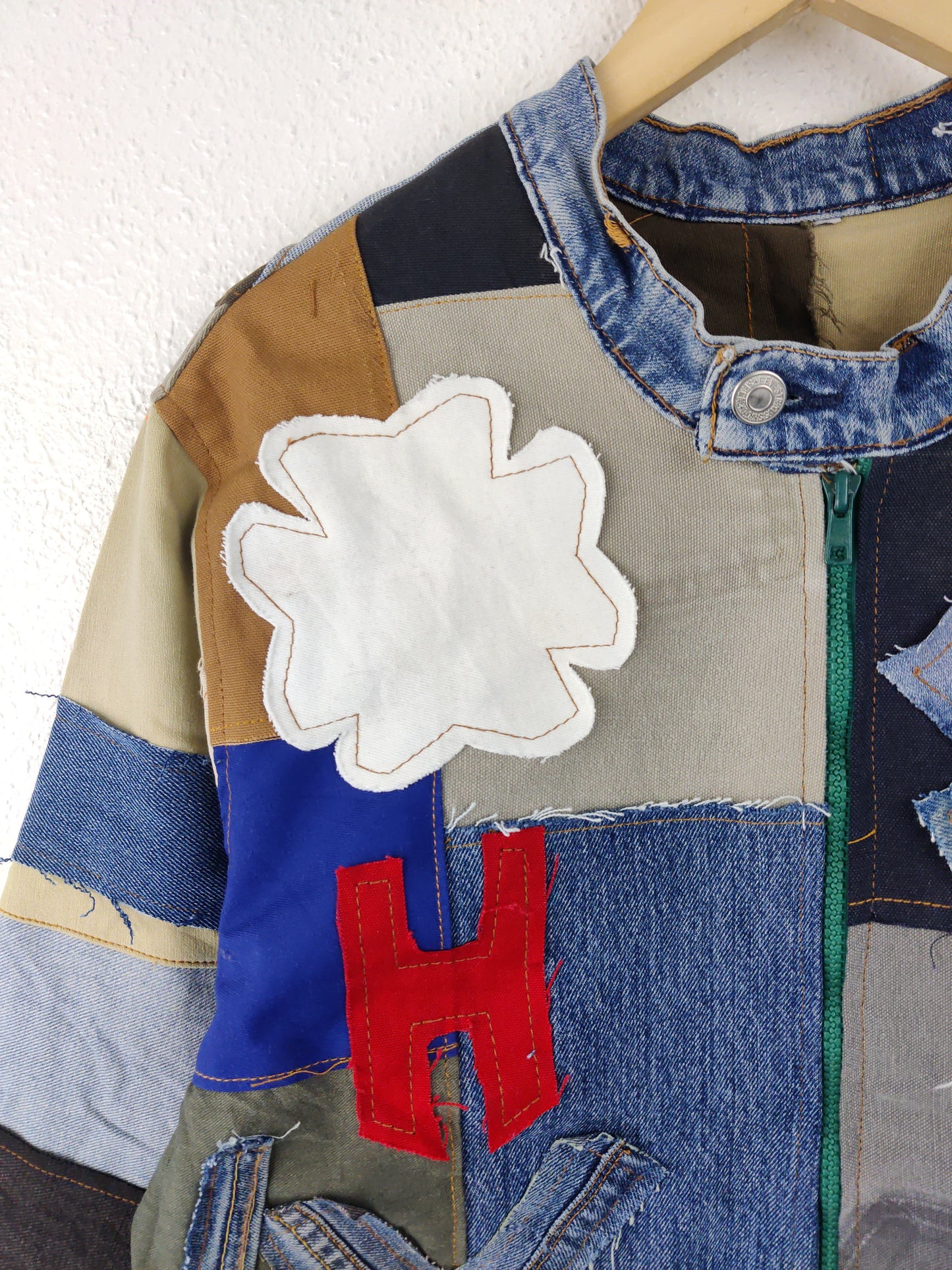 Denim Patchwork Raw Jacket Blue Striped