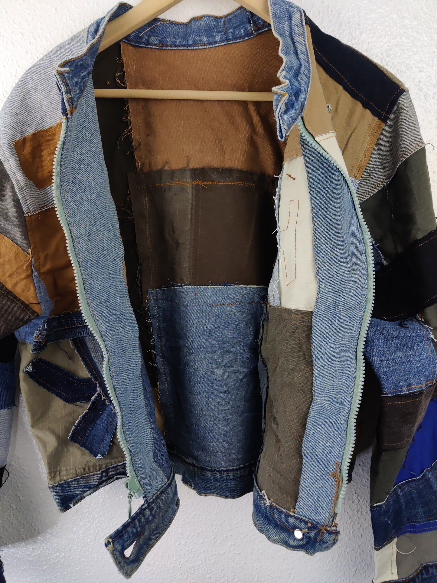 Denim Patchwork Raw Jacket White Striped