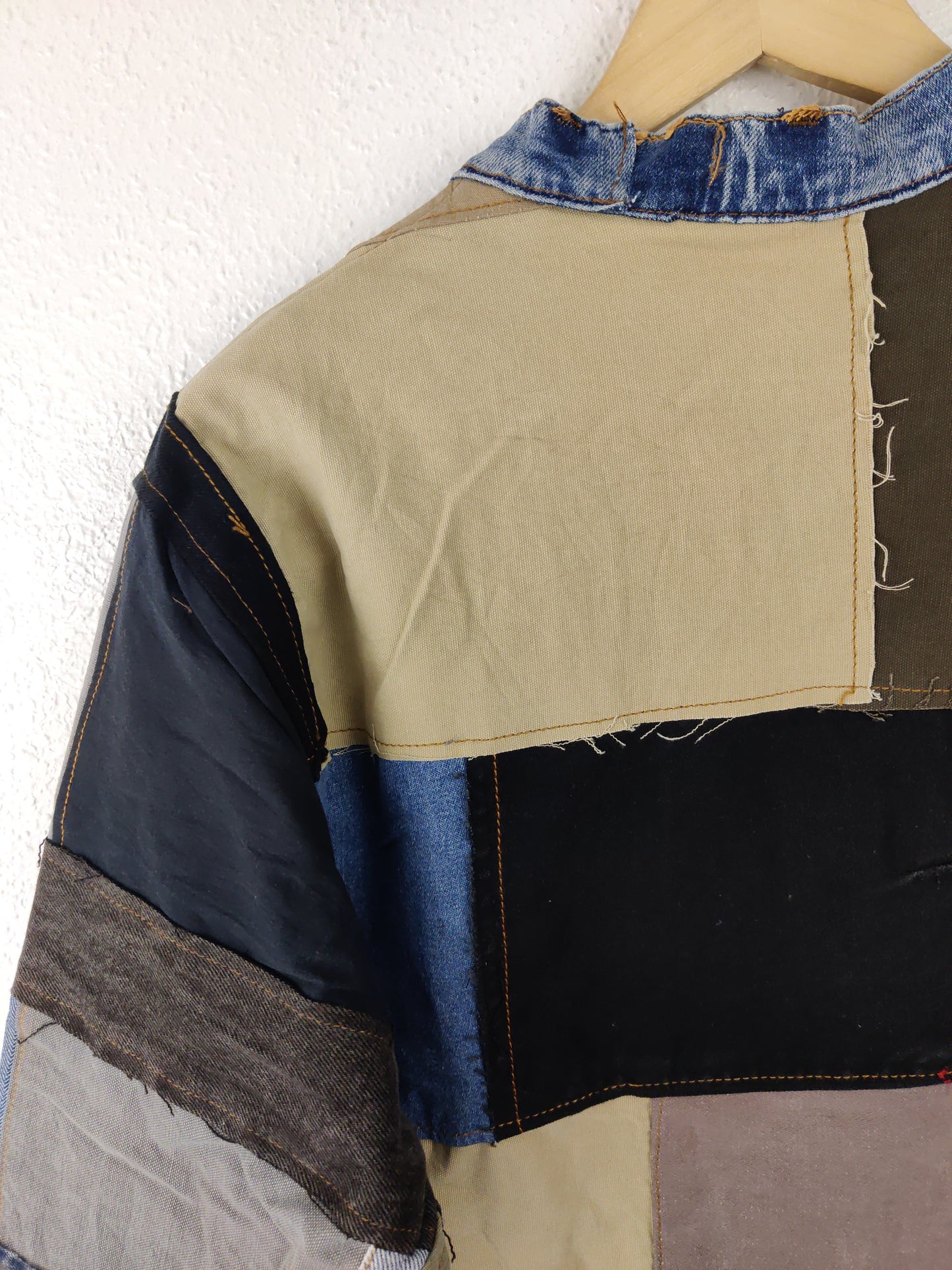 Denim Patchwork Raw Jacket Blue Striped