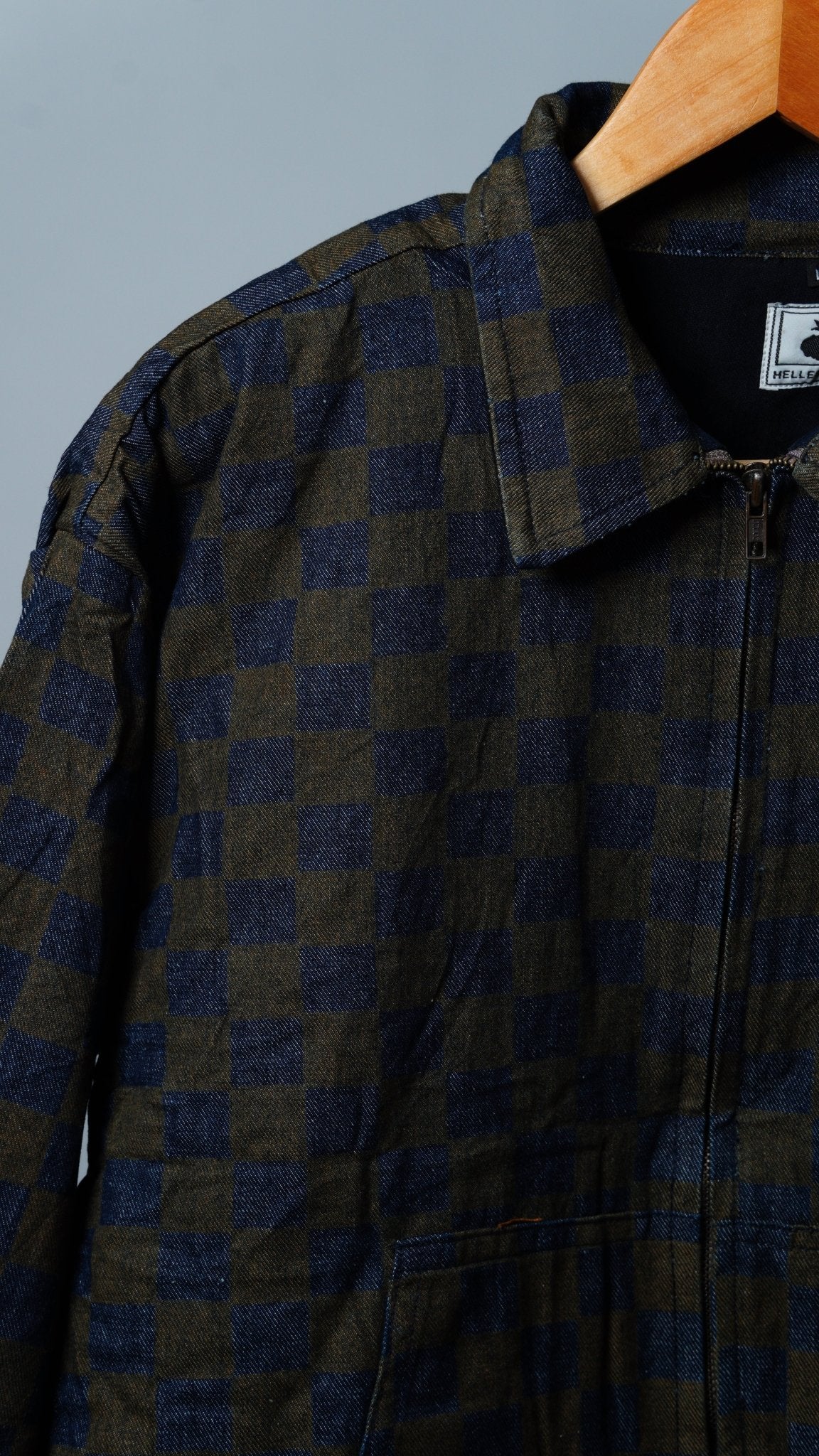 Upcycled Green & Navy Blue Checkered Jacket - The Hellebore Shop