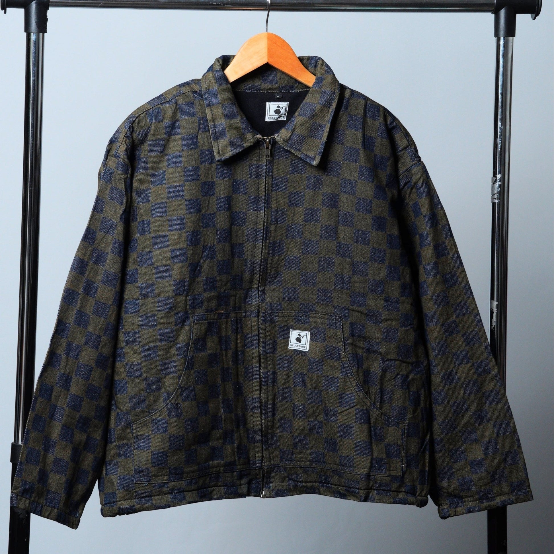 Upcycled Green & Navy Blue Checkered Jacket - The Hellebore Shop