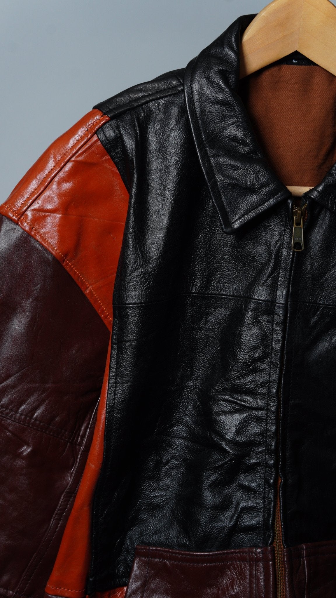Upcycled Leather Colorblock Jacket Size L - The Hellebore Shop