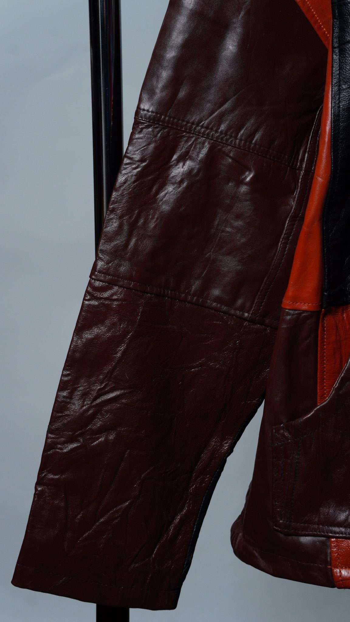 Upcycled Leather Colorblock Jacket Size L - The Hellebore Shop