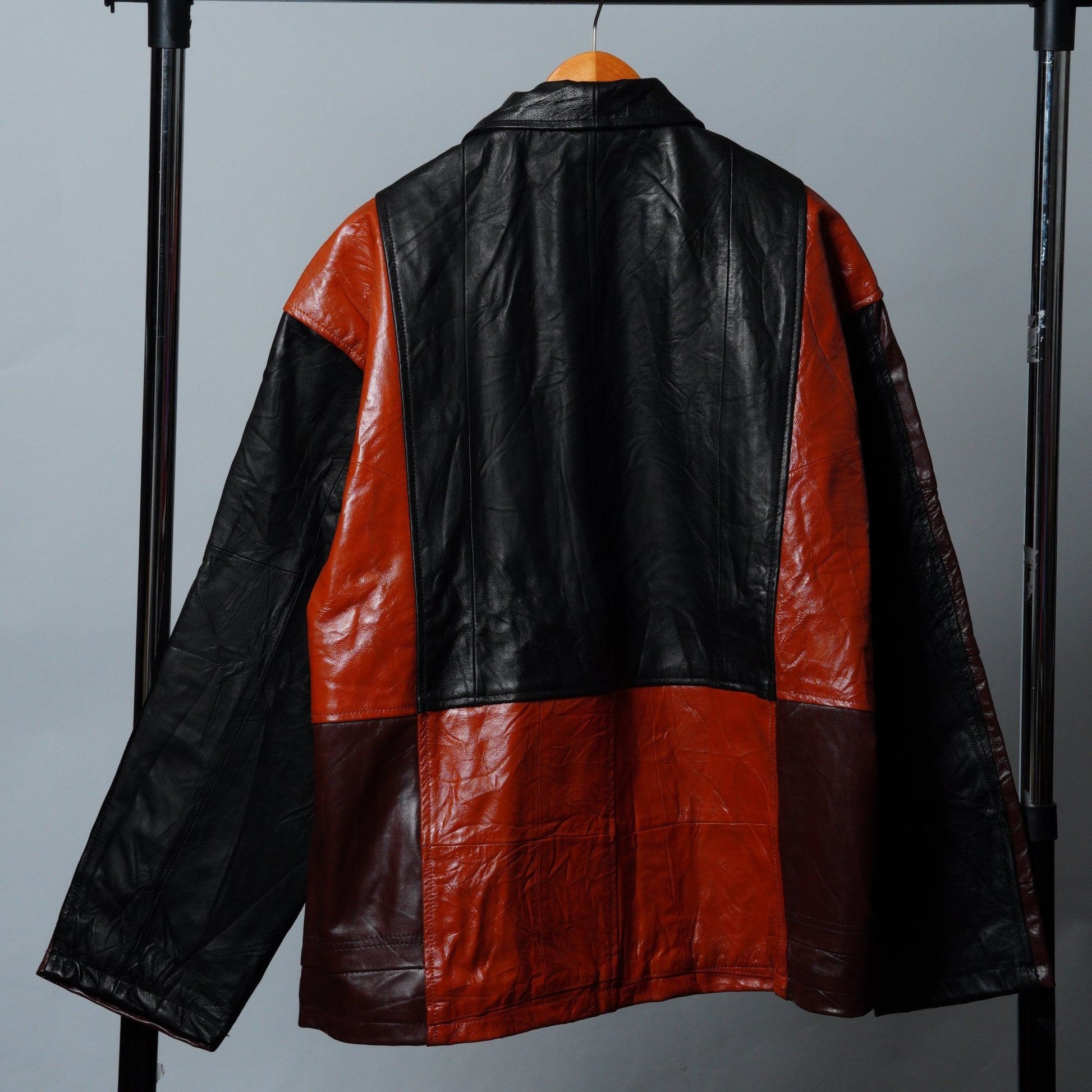 Upcycled Leather Colorblock Jacket Size L - The Hellebore Shop