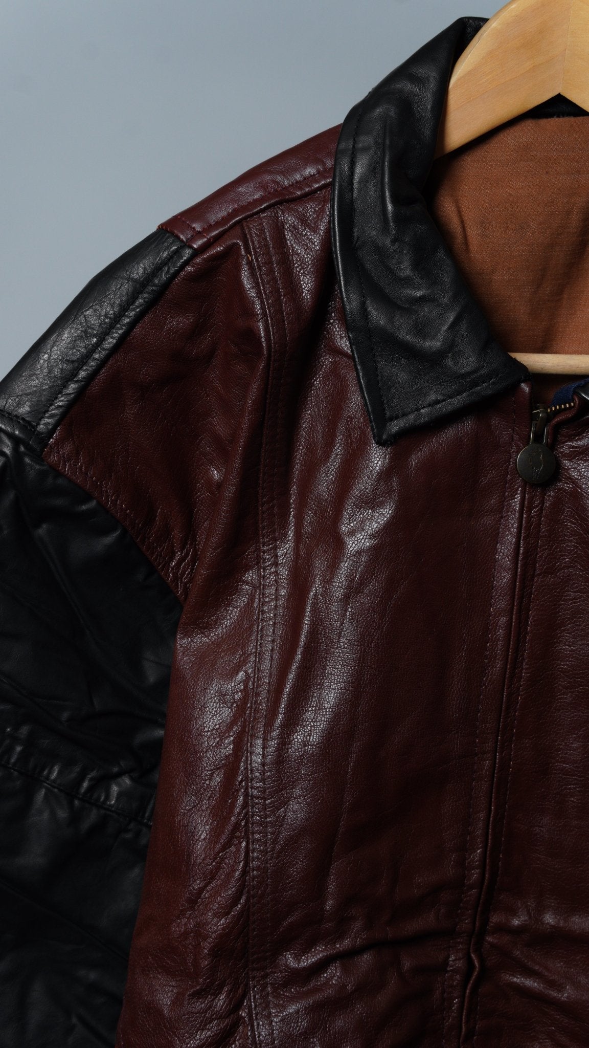 Upcycled Leather Colorblock Jacket Size XL - The Hellebore Shop