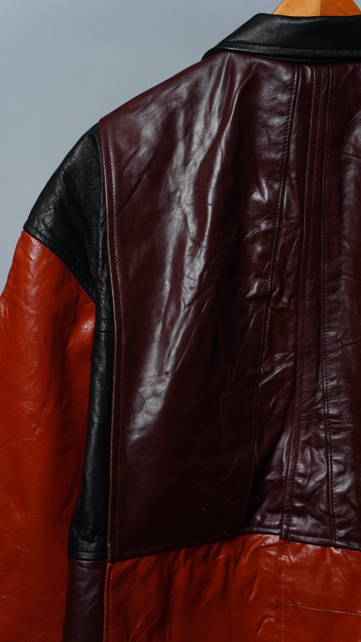 Upcycled Leather Colorblock Jacket Size XL - The Hellebore Shop