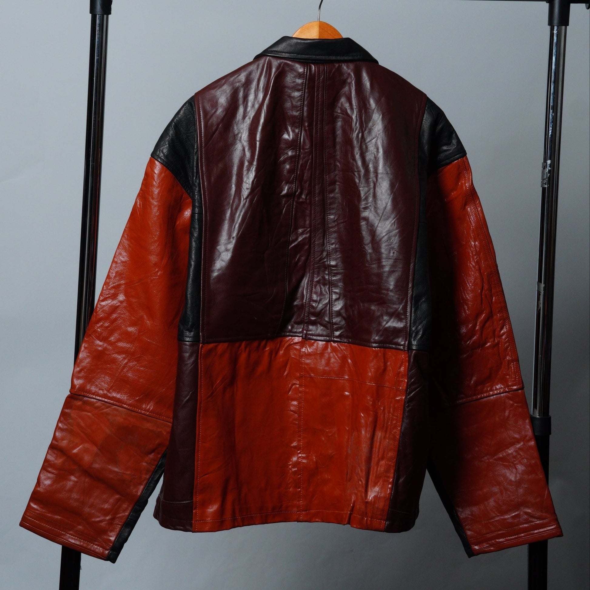 Upcycled Leather Colorblock Jacket Size XL - The Hellebore Shop