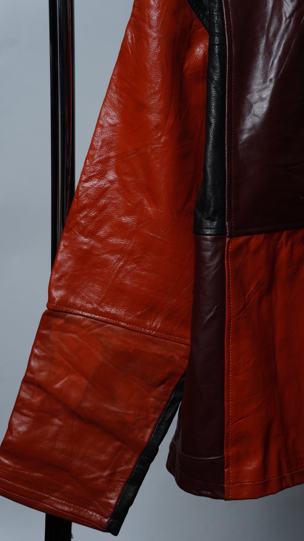 Upcycled Leather Colorblock Jacket Size XL - The Hellebore Shop