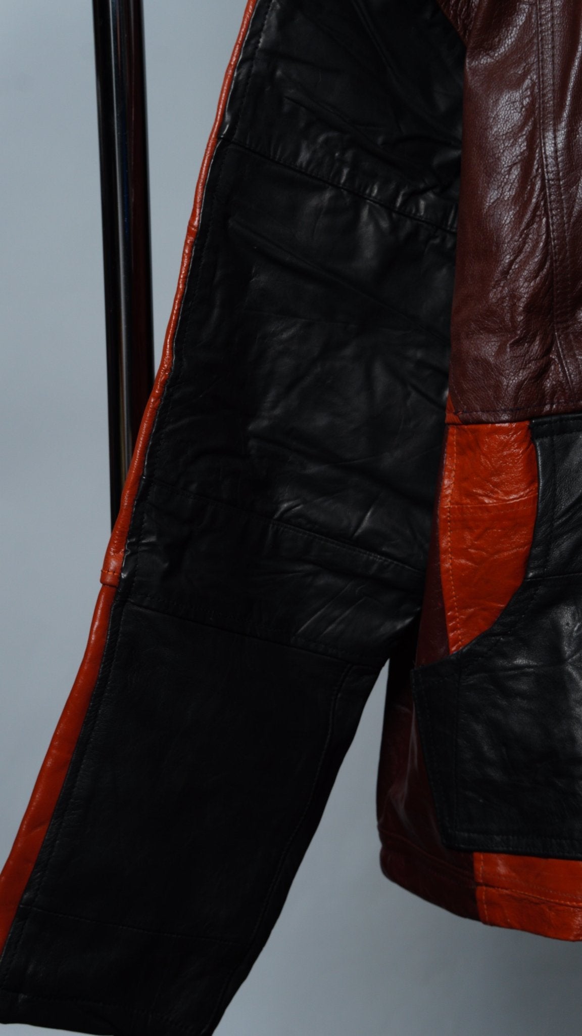 Upcycled Leather Colorblock Jacket Size XL - The Hellebore Shop