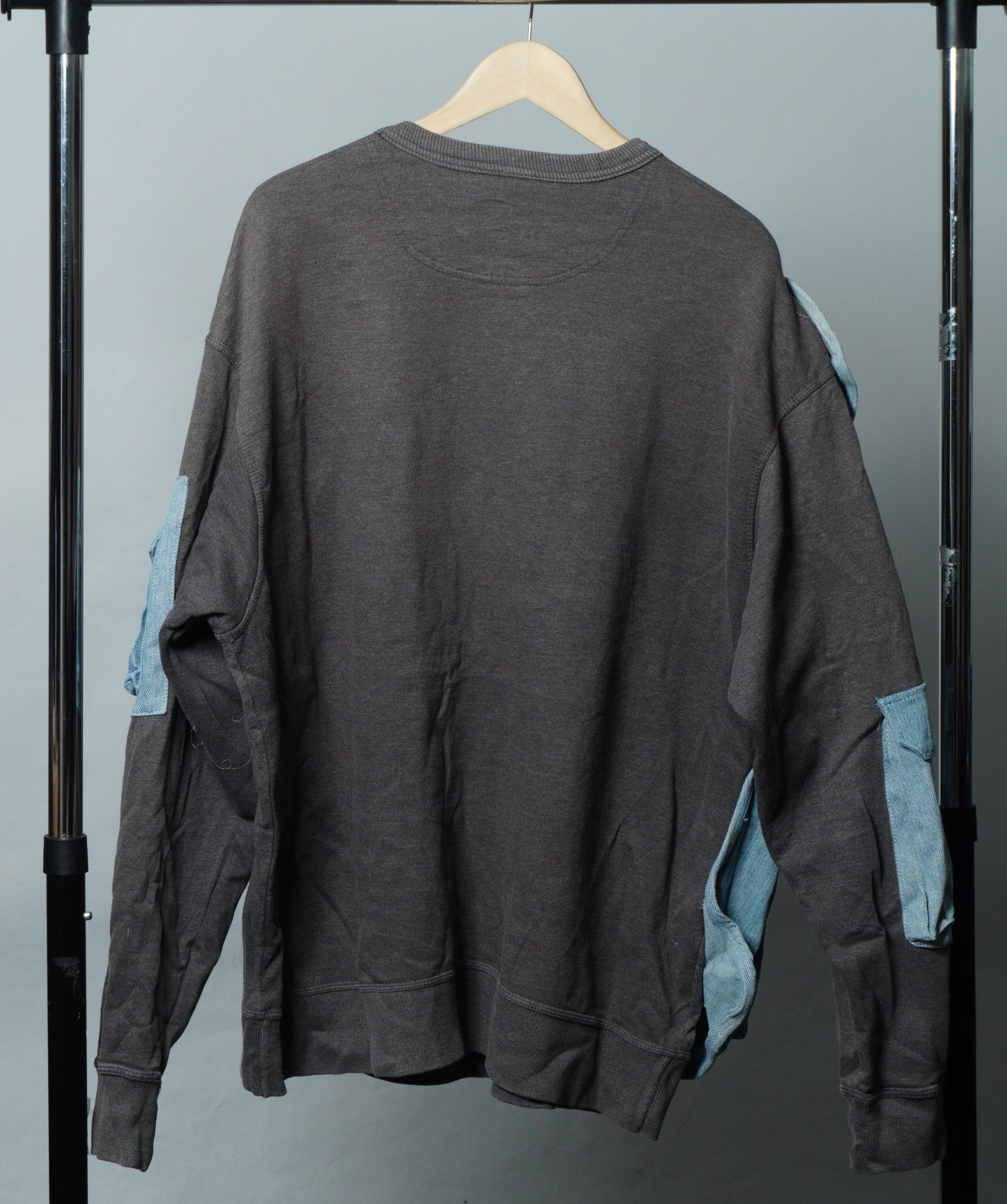 Upcycled Reworked Champion Gray Blue Cargo Pocket Vest Sweatshirt Size 2XL - The Hellebore Shop