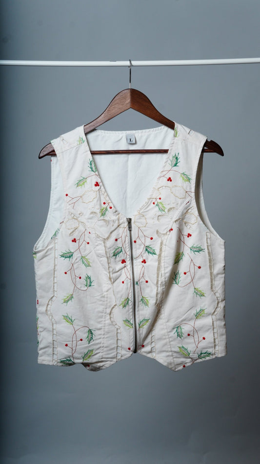 Upcycled Tablecloth Vest Size L - The Hellebore Shop