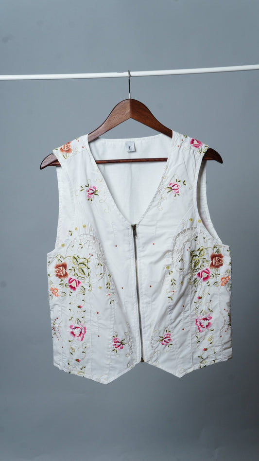 Upcycled Tablecloth Vest Size L - The Hellebore Shop