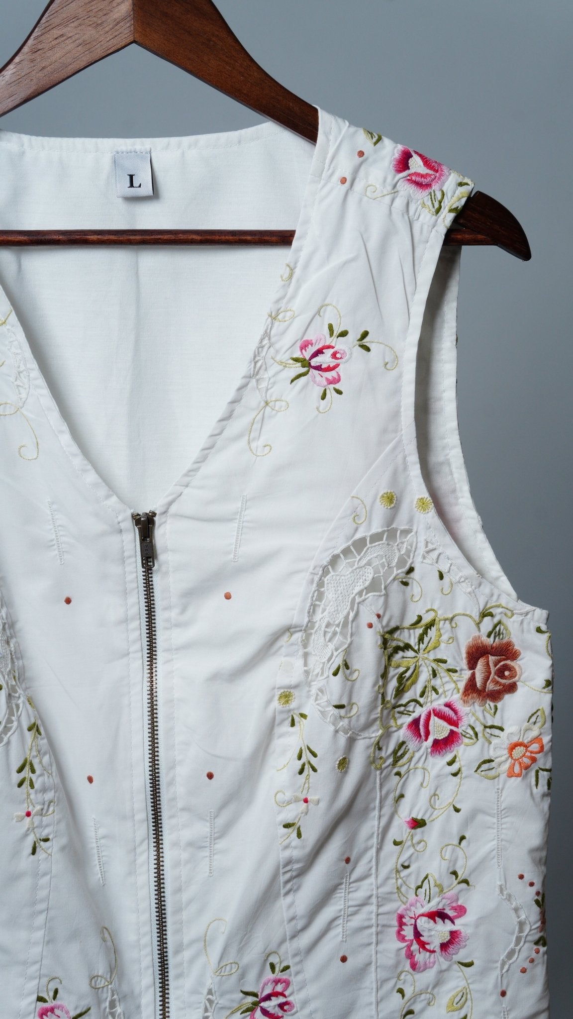 Upcycled Tablecloth Vest Size L - The Hellebore Shop