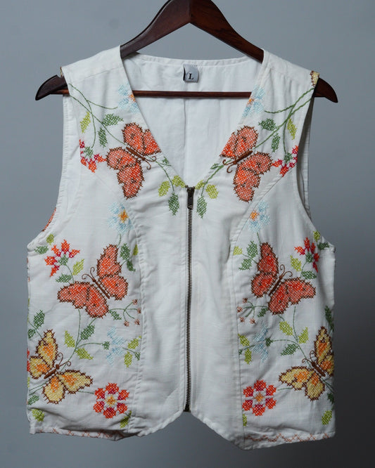 Upcycled Tablecloth Vest Size L - The Hellebore Shop