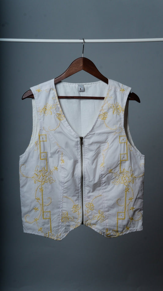 Upcycled Tablecloth Vest Size L - The Hellebore Shop
