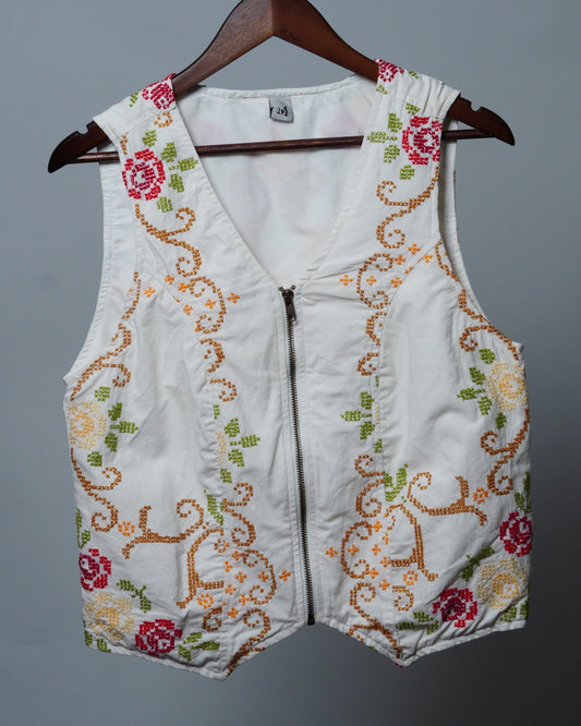Upcycled Tablecloth Vest Size M - The Hellebore Shop