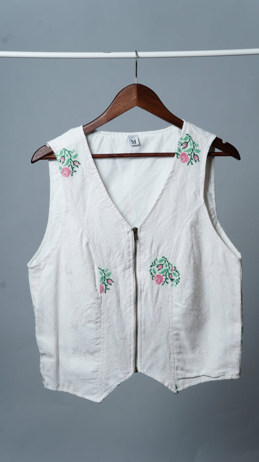 Upcycled Tablecloth Vest Size M - The Hellebore Shop