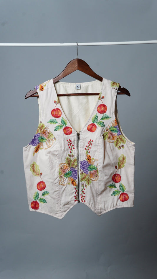 Upcycled Tablecloth Vest Size M - The Hellebore Shop