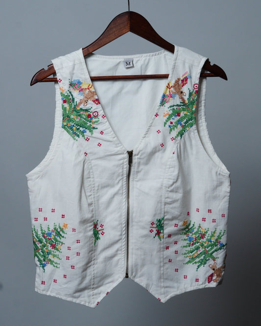 Upcycled Tablecloth Vest Size M - The Hellebore Shop