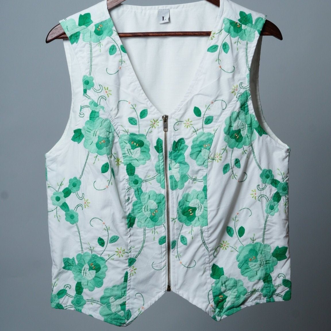 Upcycled Tablecloth Vest Size XL - The Hellebore Shop