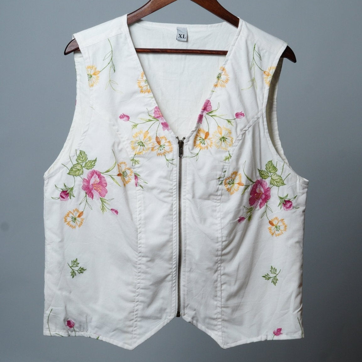 Upcycled Tablecloth Vest Size XL - The Hellebore Shop