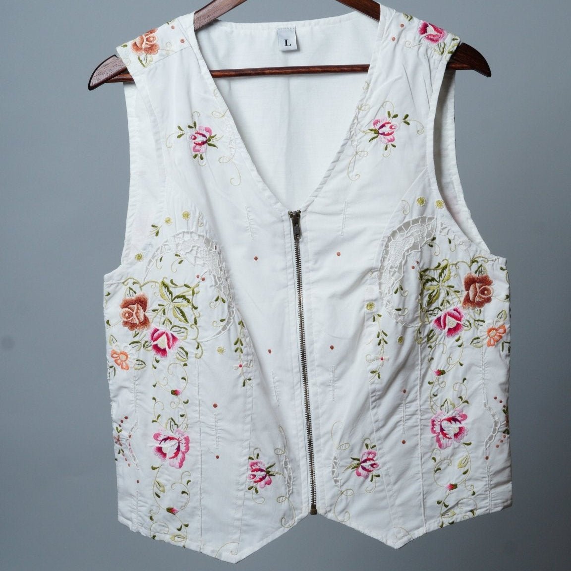 Upcycled Tablecloth Vest Size XL - The Hellebore Shop