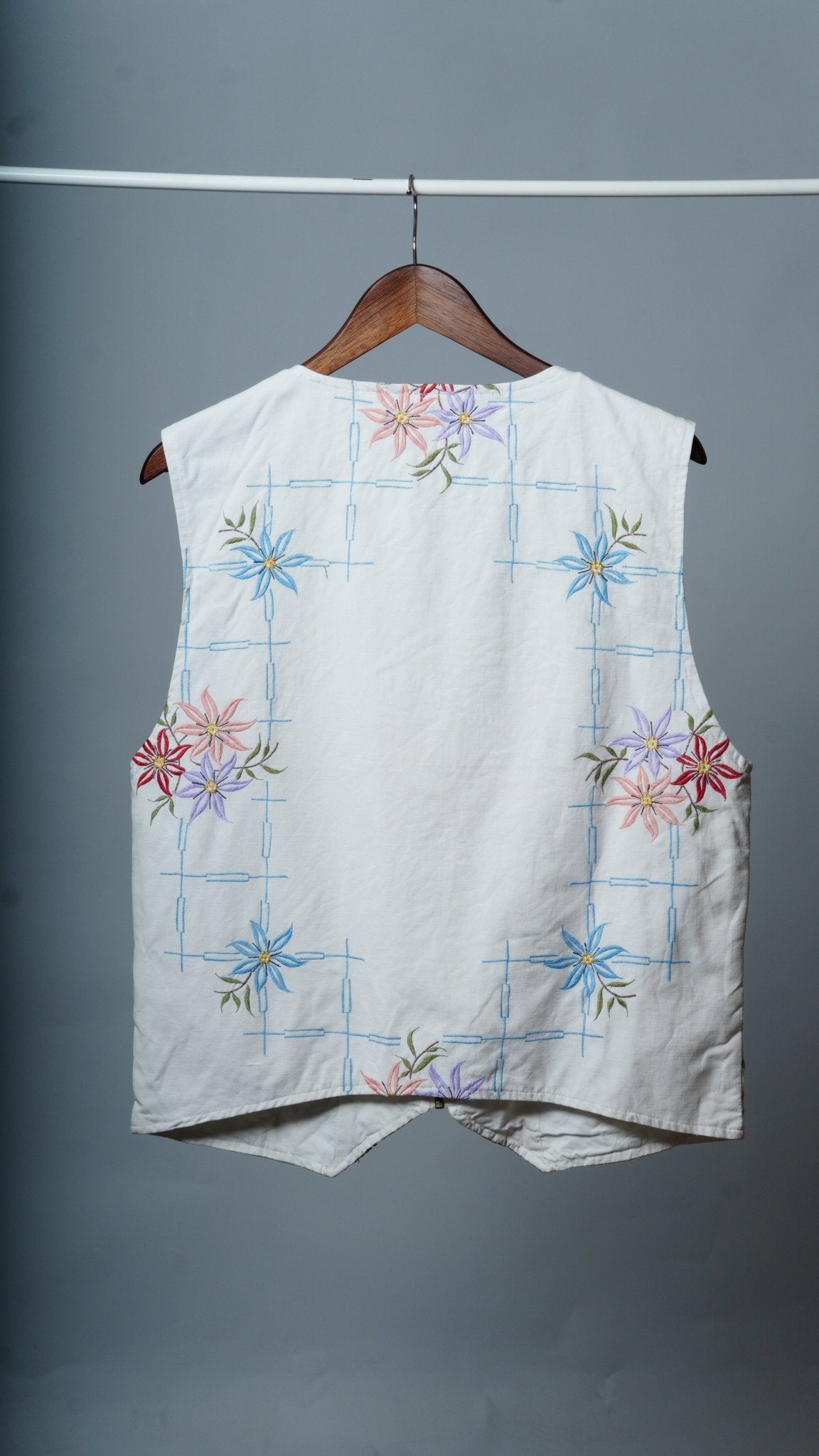 Upcycled Tablecloth Vest Size XL - The Hellebore Shop