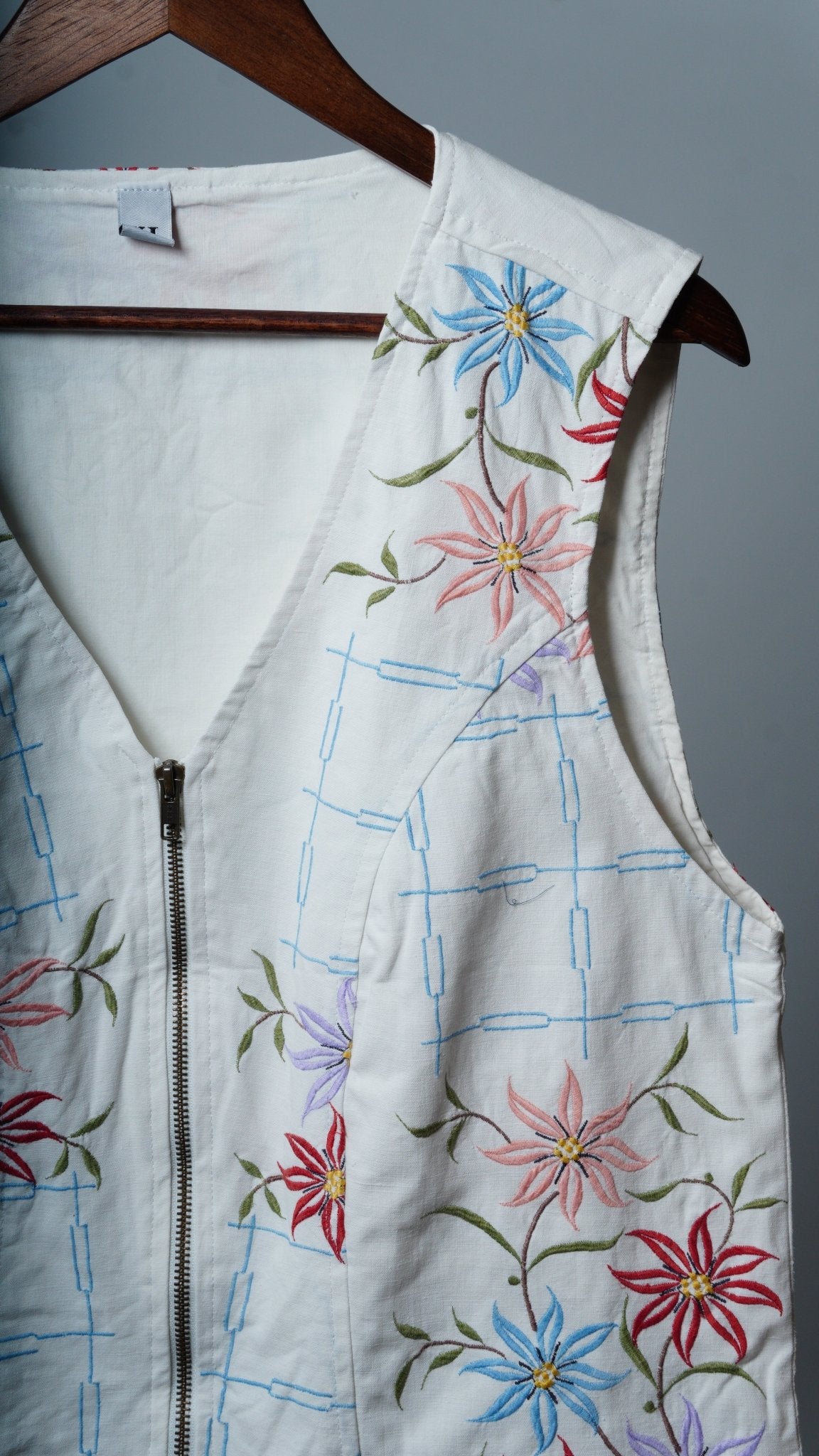 Upcycled Tablecloth Vest Size XL - The Hellebore Shop