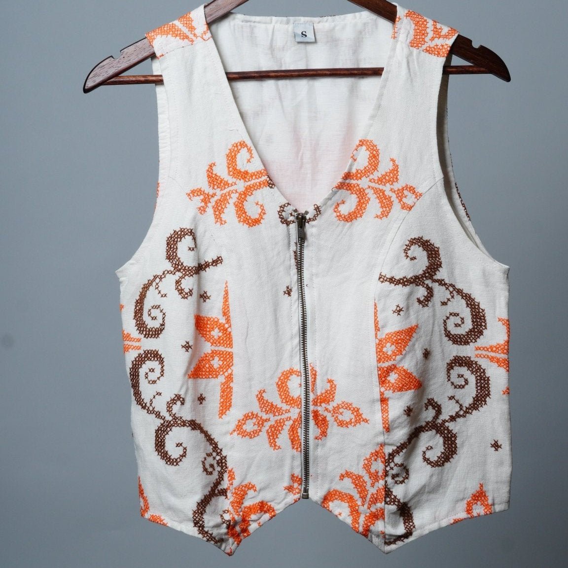 Upcycled Tablecloth Vest Size XL - The Hellebore Shop