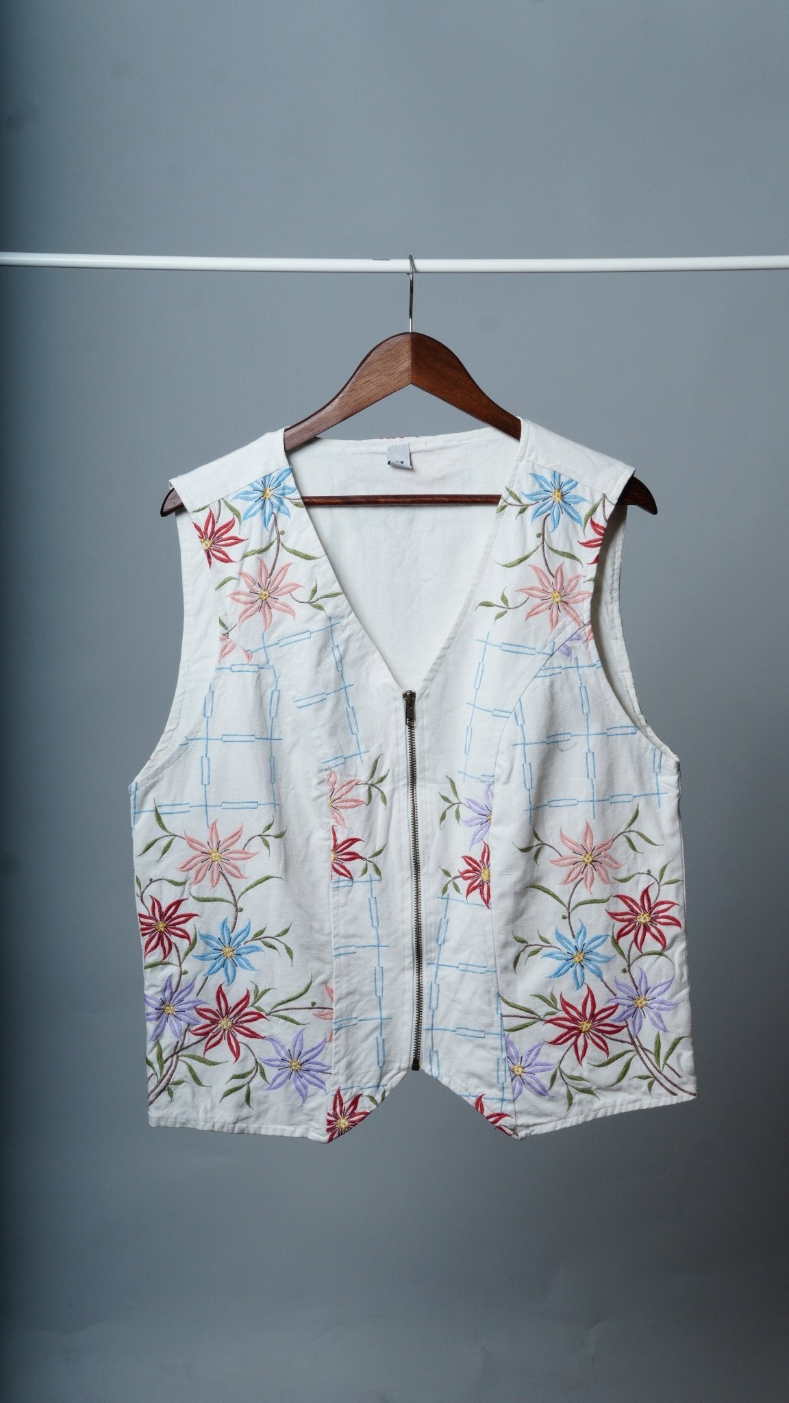 Upcycled Tablecloth Vest Size XL - The Hellebore Shop