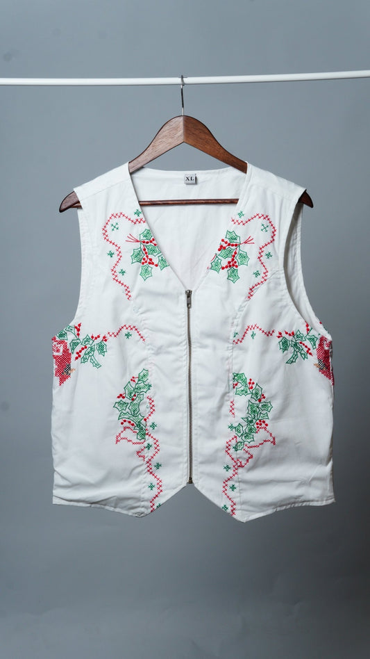 Upcycled Tablecloth Vest Size XL - The Hellebore Shop
