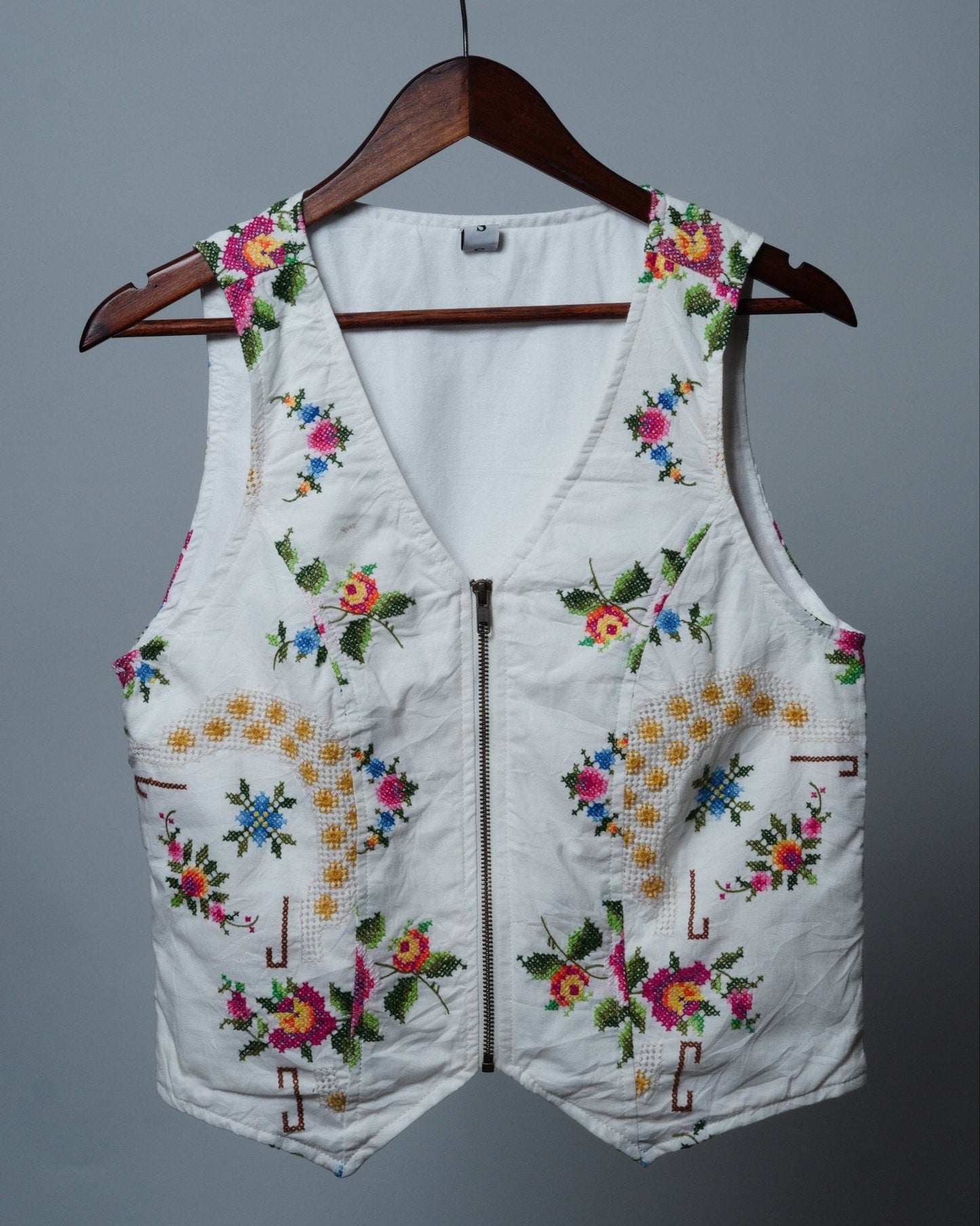 Upcycled Tablecloth Vest Size XL - The Hellebore Shop