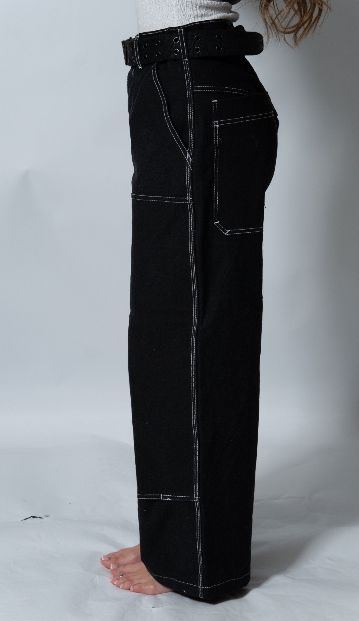 Wide Leg Reinforced Black High Rise Denim Jeans - The Hellebore Shop